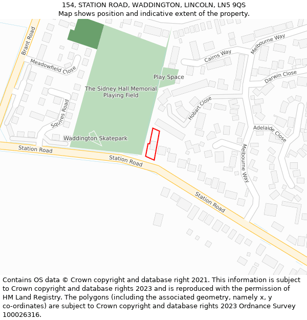 154, STATION ROAD, WADDINGTON, LINCOLN, LN5 9QS: Location map and indicative extent of plot