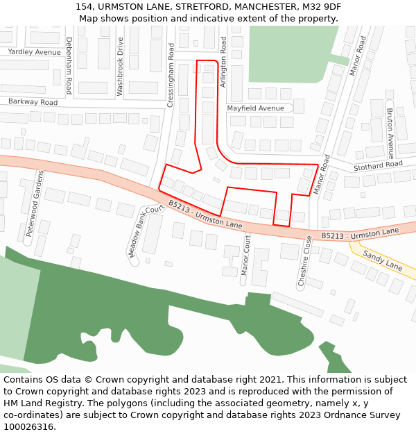 154, URMSTON LANE, STRETFORD, MANCHESTER, M32 9DF: Location map and indicative extent of plot