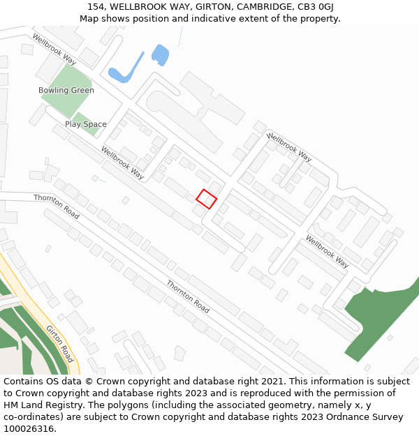 154, WELLBROOK WAY, GIRTON, CAMBRIDGE, CB3 0GJ: Location map and indicative extent of plot