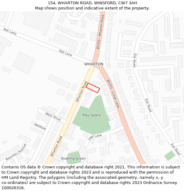 154, WHARTON ROAD, WINSFORD, CW7 3AH: Location map and indicative extent of plot