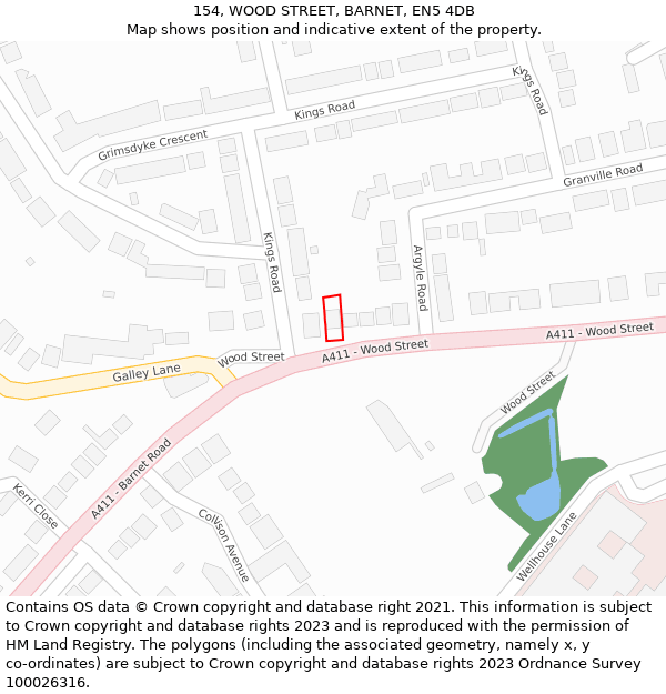 154, WOOD STREET, BARNET, EN5 4DB: Location map and indicative extent of plot