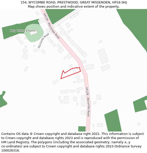 154, WYCOMBE ROAD, PRESTWOOD, GREAT MISSENDEN, HP16 0HJ: Location map and indicative extent of plot