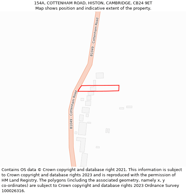 154A, COTTENHAM ROAD, HISTON, CAMBRIDGE, CB24 9ET: Location map and indicative extent of plot