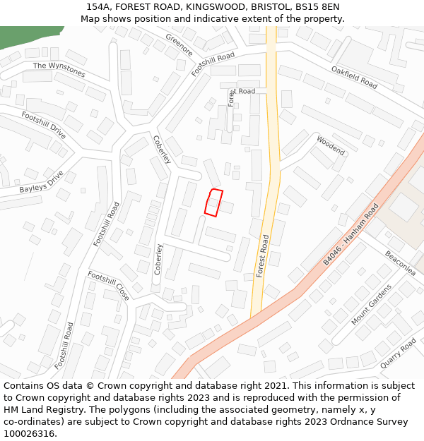 154A, FOREST ROAD, KINGSWOOD, BRISTOL, BS15 8EN: Location map and indicative extent of plot