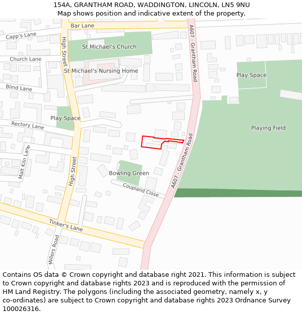 154A, GRANTHAM ROAD, WADDINGTON, LINCOLN, LN5 9NU: Location map and indicative extent of plot