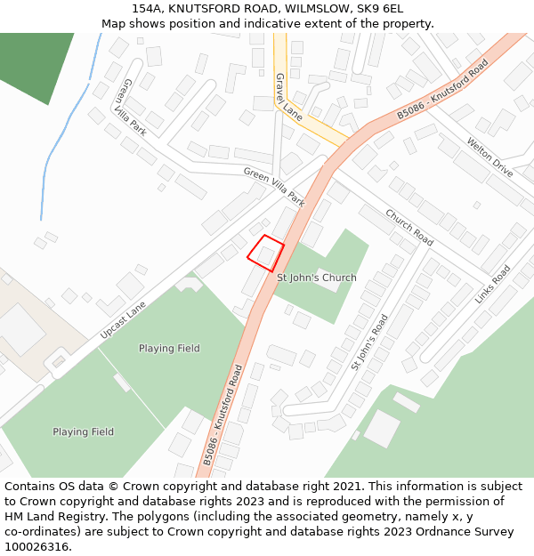 154A, KNUTSFORD ROAD, WILMSLOW, SK9 6EL: Location map and indicative extent of plot