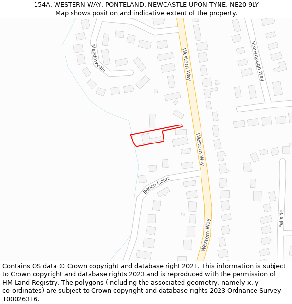 154A, WESTERN WAY, PONTELAND, NEWCASTLE UPON TYNE, NE20 9LY: Location map and indicative extent of plot