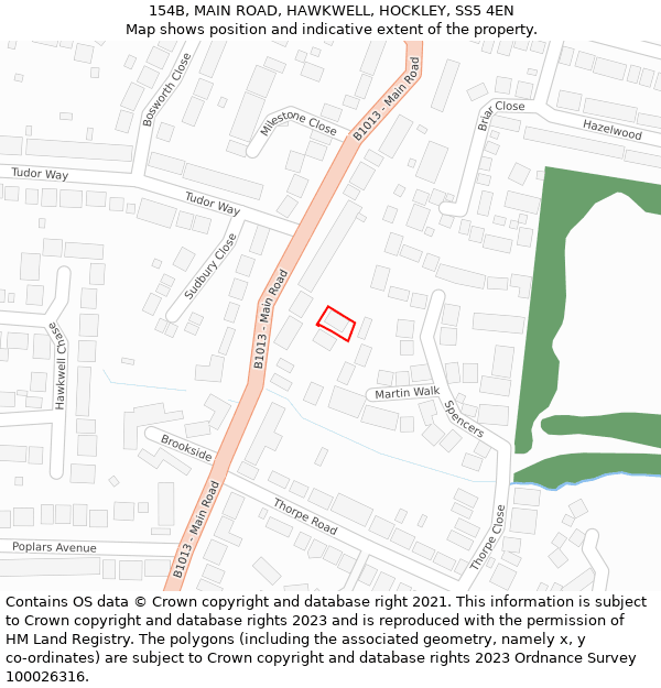 154B, MAIN ROAD, HAWKWELL, HOCKLEY, SS5 4EN: Location map and indicative extent of plot