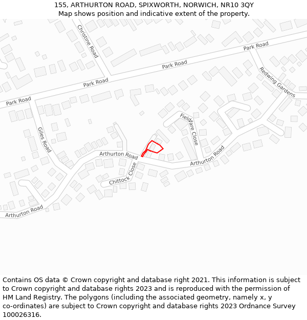 155, ARTHURTON ROAD, SPIXWORTH, NORWICH, NR10 3QY: Location map and indicative extent of plot