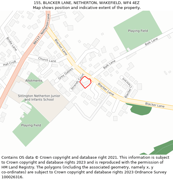 155, BLACKER LANE, NETHERTON, WAKEFIELD, WF4 4EZ: Location map and indicative extent of plot