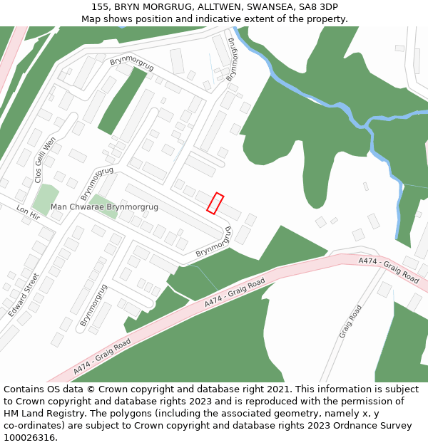 155, BRYN MORGRUG, ALLTWEN, SWANSEA, SA8 3DP: Location map and indicative extent of plot