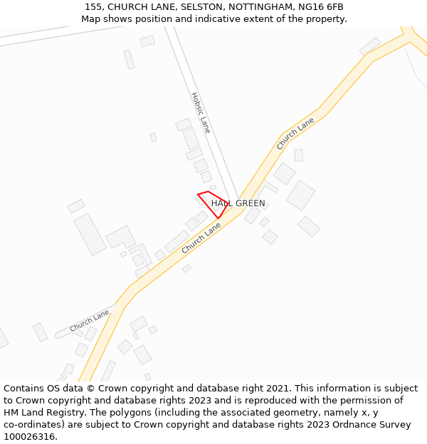 155, CHURCH LANE, SELSTON, NOTTINGHAM, NG16 6FB: Location map and indicative extent of plot