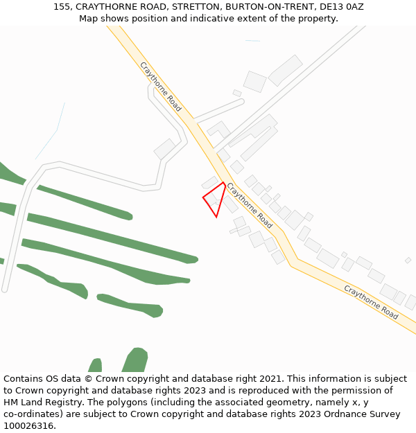 155, CRAYTHORNE ROAD, STRETTON, BURTON-ON-TRENT, DE13 0AZ: Location map and indicative extent of plot