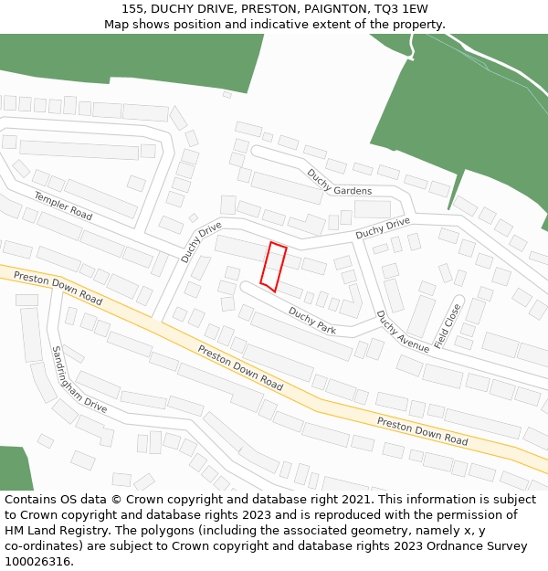155, DUCHY DRIVE, PRESTON, PAIGNTON, TQ3 1EW: Location map and indicative extent of plot
