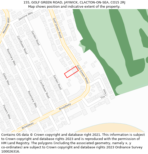 155, GOLF GREEN ROAD, JAYWICK, CLACTON-ON-SEA, CO15 2RJ: Location map and indicative extent of plot