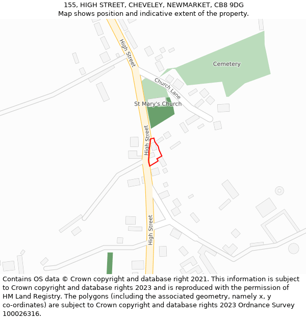 155, HIGH STREET, CHEVELEY, NEWMARKET, CB8 9DG: Location map and indicative extent of plot