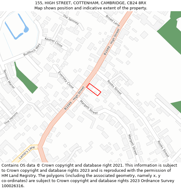 155, HIGH STREET, COTTENHAM, CAMBRIDGE, CB24 8RX: Location map and indicative extent of plot