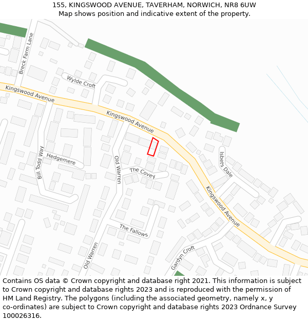 155, KINGSWOOD AVENUE, TAVERHAM, NORWICH, NR8 6UW: Location map and indicative extent of plot