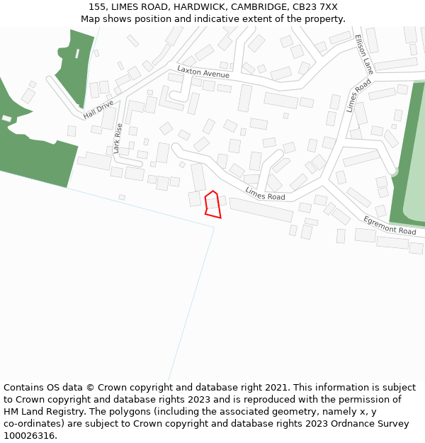 155, LIMES ROAD, HARDWICK, CAMBRIDGE, CB23 7XX: Location map and indicative extent of plot