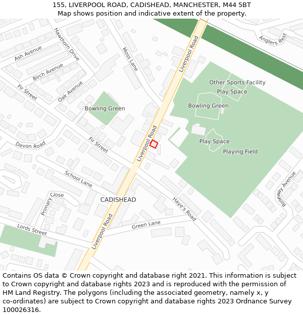 155, LIVERPOOL ROAD, CADISHEAD, MANCHESTER, M44 5BT: Location map and indicative extent of plot