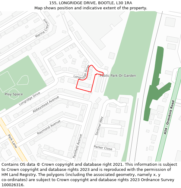 155, LONGRIDGE DRIVE, BOOTLE, L30 1RA: Location map and indicative extent of plot