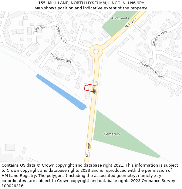 155, MILL LANE, NORTH HYKEHAM, LINCOLN, LN6 9PA: Location map and indicative extent of plot