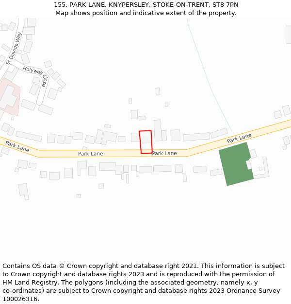155, PARK LANE, KNYPERSLEY, STOKE-ON-TRENT, ST8 7PN: Location map and indicative extent of plot