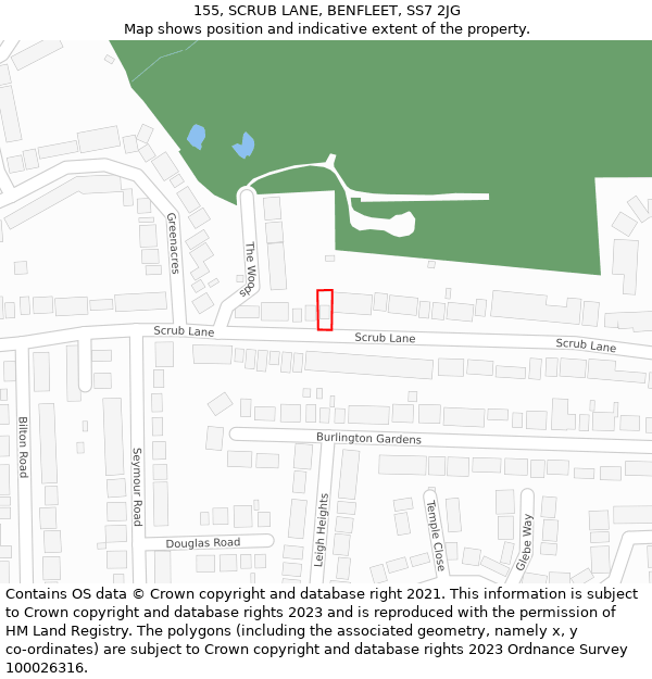 155, SCRUB LANE, BENFLEET, SS7 2JG: Location map and indicative extent of plot