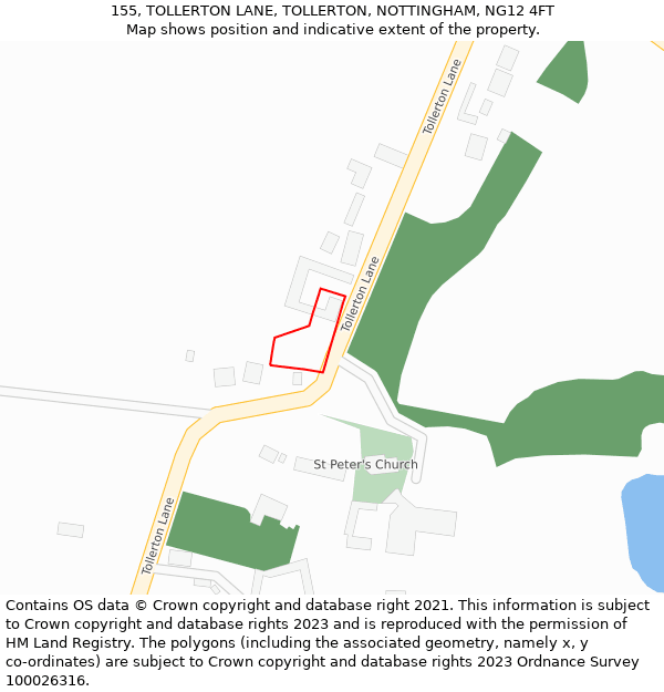155, TOLLERTON LANE, TOLLERTON, NOTTINGHAM, NG12 4FT: Location map and indicative extent of plot