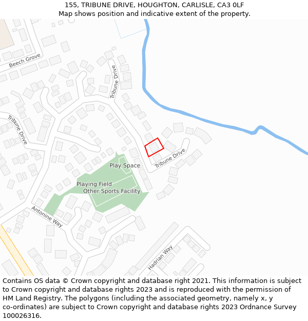 155, TRIBUNE DRIVE, HOUGHTON, CARLISLE, CA3 0LF: Location map and indicative extent of plot