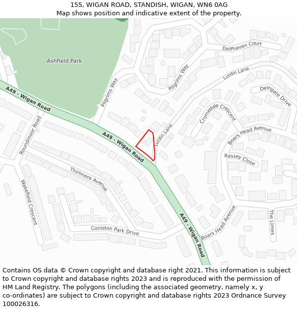 155, WIGAN ROAD, STANDISH, WIGAN, WN6 0AG: Location map and indicative extent of plot