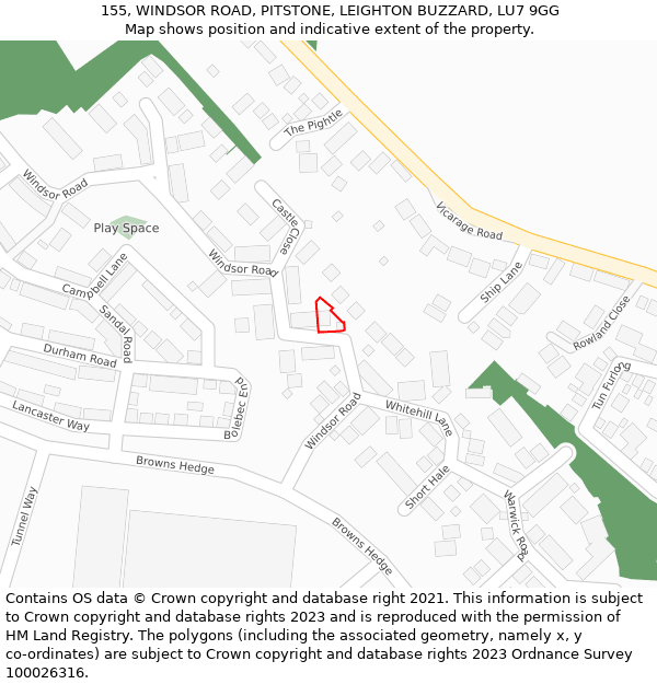 155, WINDSOR ROAD, PITSTONE, LEIGHTON BUZZARD, LU7 9GG: Location map and indicative extent of plot