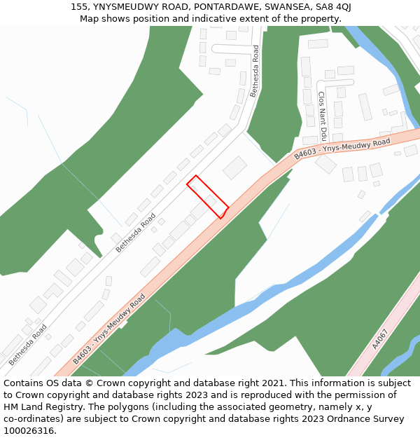 155, YNYSMEUDWY ROAD, PONTARDAWE, SWANSEA, SA8 4QJ: Location map and indicative extent of plot