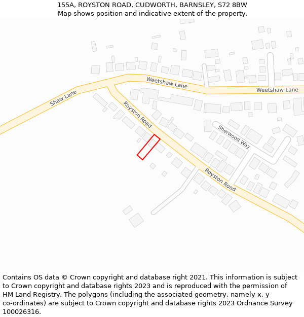 155A, ROYSTON ROAD, CUDWORTH, BARNSLEY, S72 8BW: Location map and indicative extent of plot
