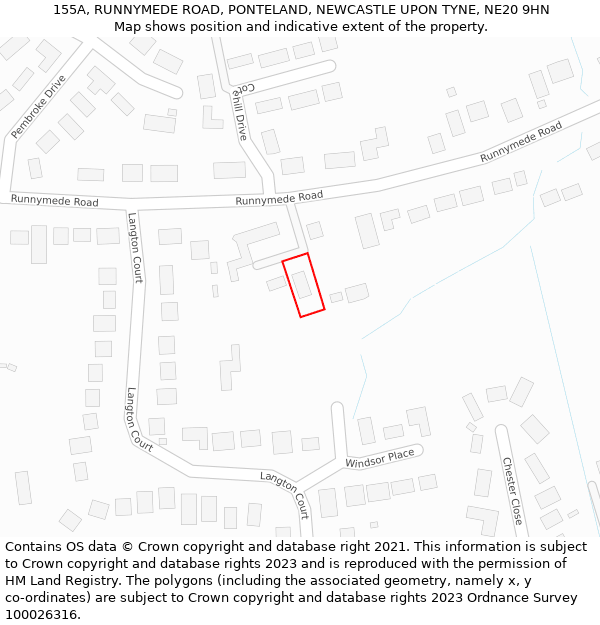 155A, RUNNYMEDE ROAD, PONTELAND, NEWCASTLE UPON TYNE, NE20 9HN: Location map and indicative extent of plot