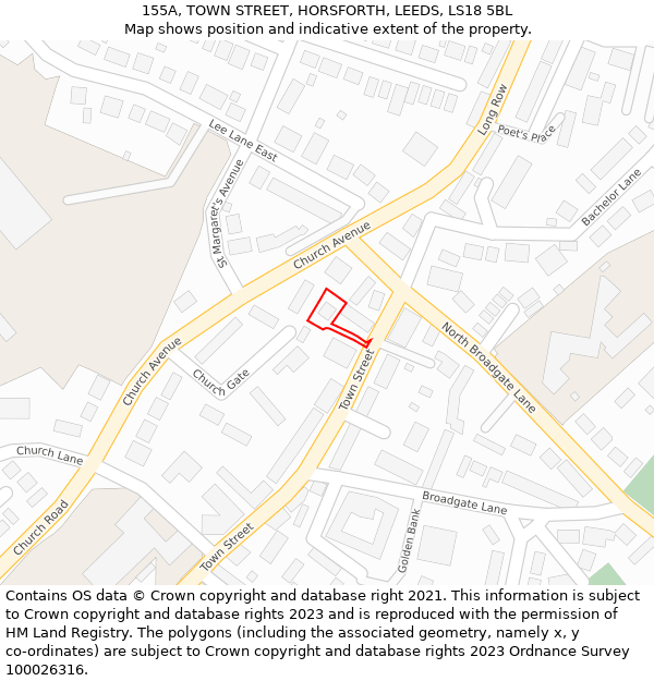 155A, TOWN STREET, HORSFORTH, LEEDS, LS18 5BL: Location map and indicative extent of plot