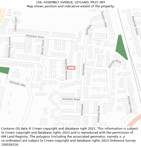 156, ASSEMBLY AVENUE, LEYLAND, PR25 3NY: Location map and indicative extent of plot