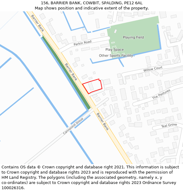 156, BARRIER BANK, COWBIT, SPALDING, PE12 6AL: Location map and indicative extent of plot