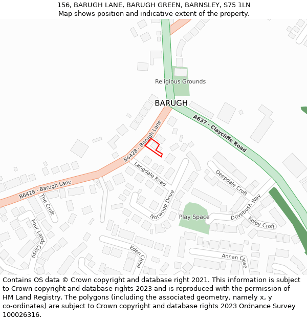 156, BARUGH LANE, BARUGH GREEN, BARNSLEY, S75 1LN: Location map and indicative extent of plot