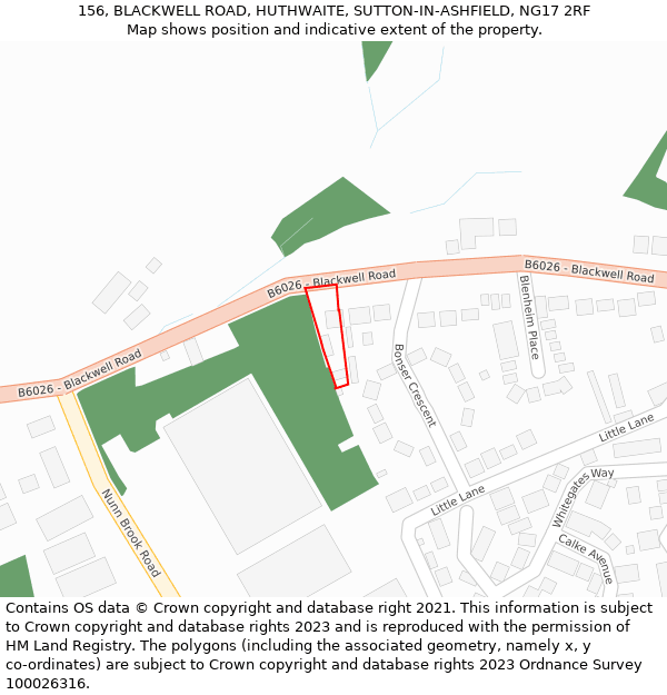 156, BLACKWELL ROAD, HUTHWAITE, SUTTON-IN-ASHFIELD, NG17 2RF: Location map and indicative extent of plot