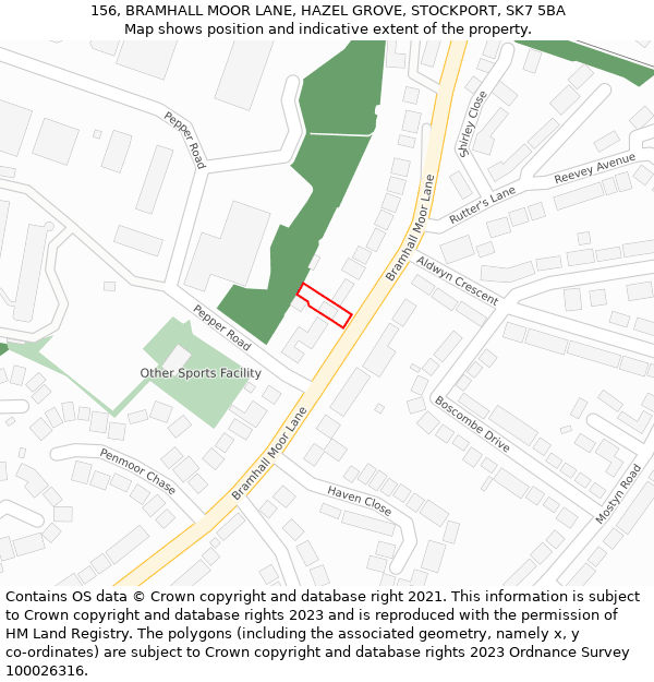 156, BRAMHALL MOOR LANE, HAZEL GROVE, STOCKPORT, SK7 5BA: Location map and indicative extent of plot