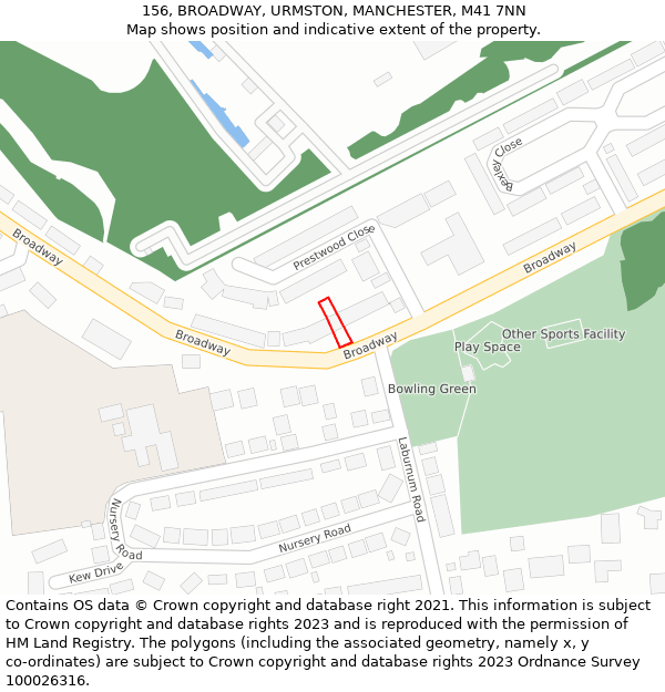 156, BROADWAY, URMSTON, MANCHESTER, M41 7NN: Location map and indicative extent of plot