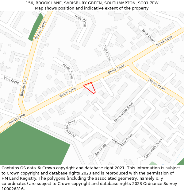 156, BROOK LANE, SARISBURY GREEN, SOUTHAMPTON, SO31 7EW: Location map and indicative extent of plot