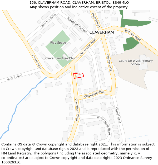 156, CLAVERHAM ROAD, CLAVERHAM, BRISTOL, BS49 4LQ: Location map and indicative extent of plot