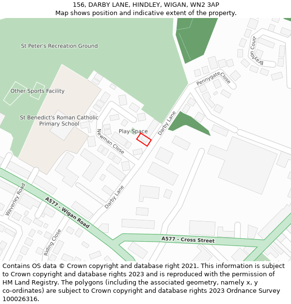 156, DARBY LANE, HINDLEY, WIGAN, WN2 3AP: Location map and indicative extent of plot