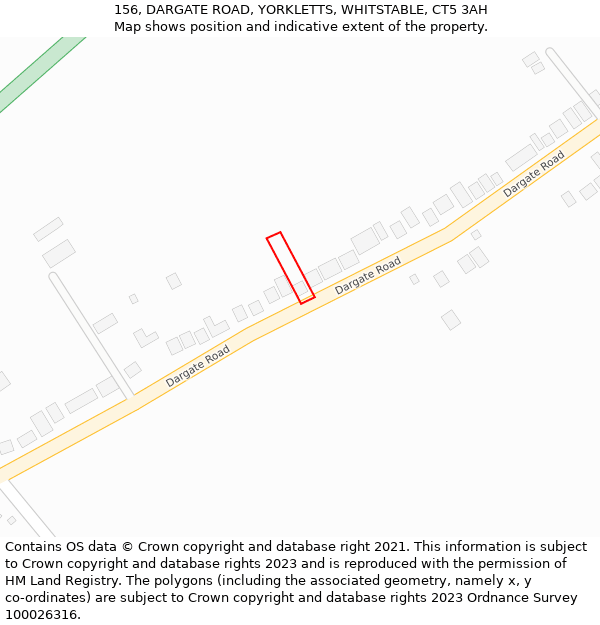 156, DARGATE ROAD, YORKLETTS, WHITSTABLE, CT5 3AH: Location map and indicative extent of plot