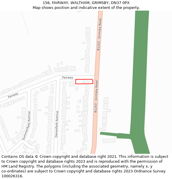 156, FAIRWAY, WALTHAM, GRIMSBY, DN37 0PX: Location map and indicative extent of plot