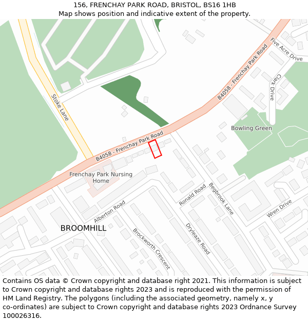 156, FRENCHAY PARK ROAD, BRISTOL, BS16 1HB: Location map and indicative extent of plot