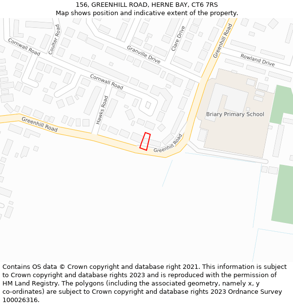 156, GREENHILL ROAD, HERNE BAY, CT6 7RS: Location map and indicative extent of plot