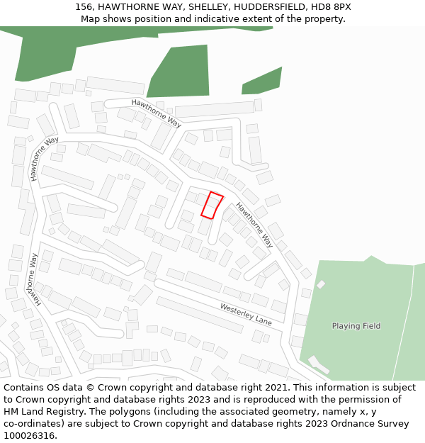156, HAWTHORNE WAY, SHELLEY, HUDDERSFIELD, HD8 8PX: Location map and indicative extent of plot